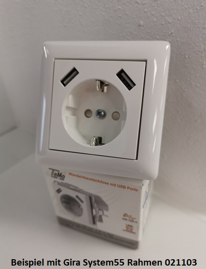 Elektromaterial günstig kaufen - Online Shop - TeMo T&More® Schuko  Steckdose mit USB Ports, 2x USB-A, max. 3.4A, passend zu 55er Schalterserien  (Busch Jäger, Gira, Jung, Merten)(2900135TEM)