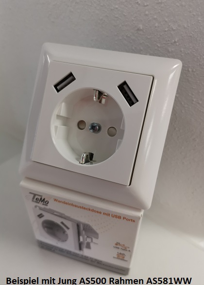 Elektromaterial günstig kaufen - Online Shop - TeMo T&More® Schuko Steckdose  mit USB Ports, 2x USB-A, max. 3.4A, passend zu 55er Schalterserien (Busch  Jäger, Gira, Jung, Merten)(2900135TEM)