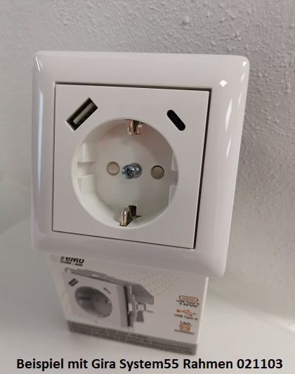 Elektromaterial günstig kaufen - Online Shop - TeMo T&More® Schuko Steckdose  mit USB Ports, 1x USB-A, 1x USB-C, max. 3.4A, passend zu 55er  Schalterserien (Busch Jäger, Gira, Jung, Merten)(2900137TEM)