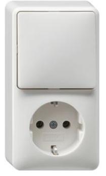 Gira 417613 Kombination Wippschalter Schuko-Steckdose senkrecht Universal-Aus-Wechselschalter AP Reinweiß
