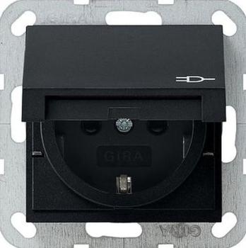 Gira 0414005 System 55 Schuko-Steckdose mit Klappdeckel integriertem erhöhten Berührungsschutz und Symbol Schwarz matt