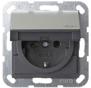 Gira 4414600 System 55 SCHUKO-Steckdose 16 A 250 V~ mit Klappdeckel, integriertem erhöhten Berührungsschutz (Shutter) Edelstahl