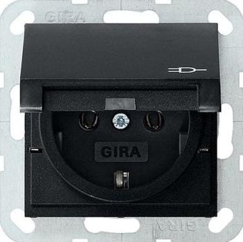 Gira 0454005 System 55 Schuko-Steckdose mit Klappdeckel Schwarz matt