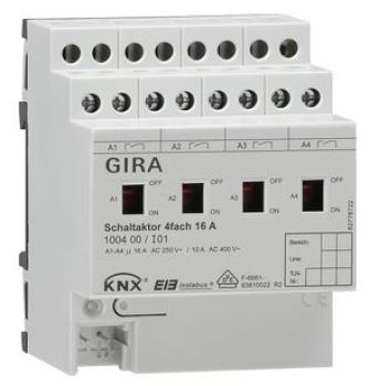 Gira 100400 KNX REG plus Schaltaktor 4-fach 16A mit Handbetätigung