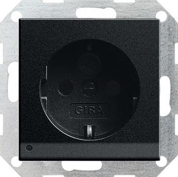 Gira 1170005 System 55 Schuko-Steckdose mit LED-Orientierungsleuchte integriertem erhöhten Berührungsschutz und Symbol schwarz matt
