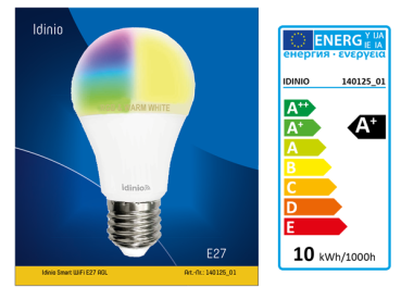 SHADA Idinio Smart WiFi E27 10W 806lm, 2700K-6500K, dimmbar, EEC: A+ (0140125_01) ***RESTPOSTEN***