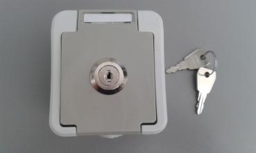 Pera Aufputz Feuchtraum IP54 Steckdose 1-fach mit Beschriftungsfeld , mit Schloss + 2 Schlüssel