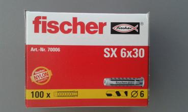 100 STÜCK (VPE) Fischer Spreizdübel SX 6x30 mm Dübellänge (70006)