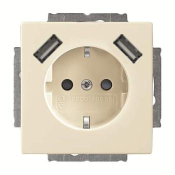 Busch-Jaeger 20 EUCB2USB-82 carat Schuko 2xUSB-Steckdose mit integriertem erhöhten Berührungsschutz elfenbeinweiß ***RESTPOSTEN***
