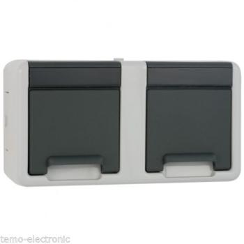 GIRA Aufputz System IP 44 Grau Steckdose 2-fach waagerecht 078130