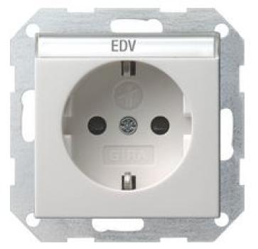 Gira 046203 System 55 Schuko-Steckdose mit Beschriftungsfeld, mit integriertem erhöhten Berührungsschutz + Symbol, reinweiss glänzend