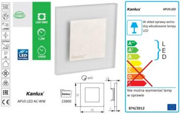 Kanlux LED-Zierleuchte APUS LED AC-WW , 3000K, 13lm, warmweiss (23800) EEC: A-A++ (LED)