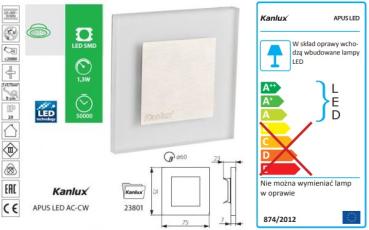 Kanlux LED-Zierleuchte APUS LED AC-CW , 6500K, 15lm, kaltweiss (23801) EEC: A-A++ (LED)