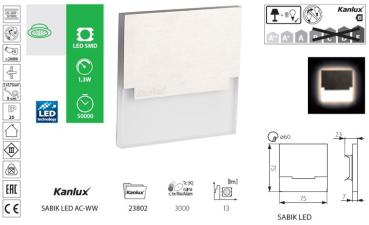 Kanlux LED-Zierleuchte SABIK LED AC-WW , 3000K, 13lm, warmweiss (23802) EEC: A-A++ (LED)