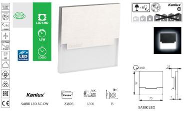 Kanlux LED-Zierleuchte SABIK LED AC-CW , 6500K, 15lm, kaltweiss (23803) EEC: A-A++ (LED)