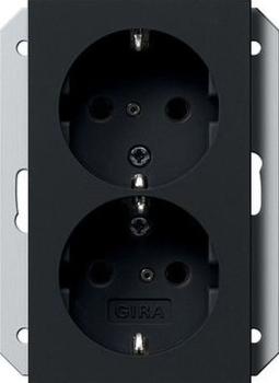 Gira 2731005 System 55 Schuko-Doppelsteckdose mit integriertem erhöhten Berührungsschutz und Symbol für Unterputz-Gerätedose 1-fach Schwarz matt