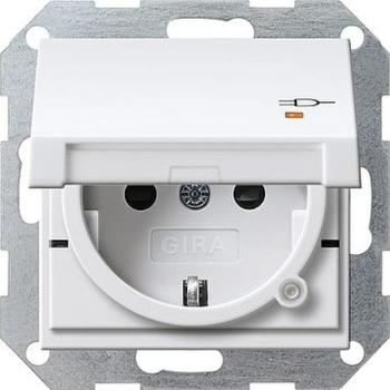 Gira 276327 System 55 Schuko-Steckdose mit Klappdeckel Kontrolllicht integriertem erhöhten Berührungsschutz und Symbol Reinweiß seidenmatt