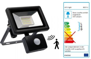 SHADA LED-Strahler Flutlichtstrahler mit Bewegungsmelder 20W 1800lm 4000K schwarz IP44, EEC: A-A++ (0300711) ***RESTPOSTEN***