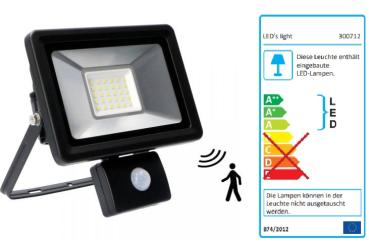 SHADA LED-Strahler Flutlichtstrahler mit Bewegungsmelder 30W 2700lm 4000K schwarz IP44, EEC: A-A++ (0300712) ***RESTPOSTEN***
