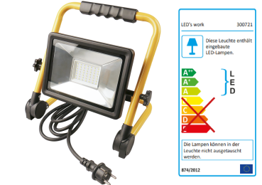 SHADA LED-Straher Baustellenstrahler 50W, 4500 Lumen, 4000K IP65, klappbar, EEC: A-A++ (0300721) ***RESTPOSTEN***