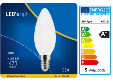 1 STÜCK (VPE) SHADA LED Kerze E14 470lm 5W, warmweiss 2700K, C35 mattiert, EEC: A+ (0600181)