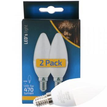 2 STÜCK (VPE) SHADA LED Kerze E14 470lm 5W, warmweiss 2700K, C35 mattiert, EEC: F (0600181GB2)