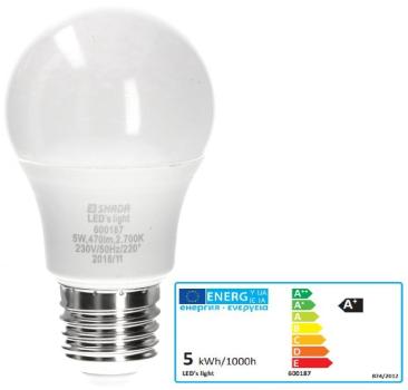 1 STÜCK (VPE) SHADA LED Classic E27 470lm 5W, Warmweiss 2700K, A60 Opal, EEC: A+ (0600187)