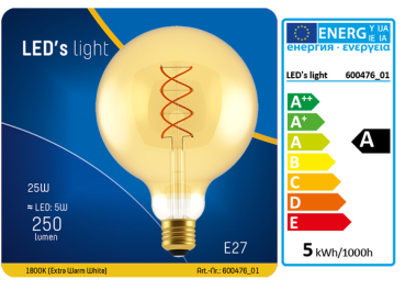 1 STÜCK (VPE) SHADA LED Classic E27 250lm 5W, extra-warmweiss 1800K, G125 gold, dimmbar, EEC: A (0600476_01)