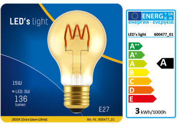 1 STÜCK (VPE) SHADA LED Classic E27, 136lm, 2.5 Watt, extra-warmweiss 1800K, A60 gold, dimmbar, EEC: A (0600477_01)