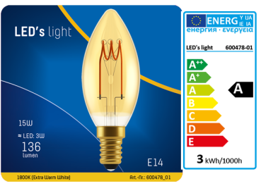 1 STÜCK (VPE) SHADA LED Kerze E14 136lm 2.5W, extra-warmweiss 1800K, C35 gold, dimmbar, EEC: A (0600478_01)