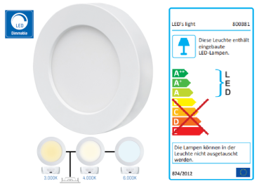 SHADA LED-Panel rund 12W 900lm 3000K, 4000K, 6000K, Ø 177mm, EEC: A-A++ (0800381)