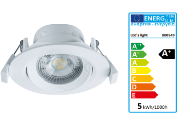 SHADA LED Deckenspot 30° schwenkbar, Farbe weiß, mit LED warmweiss 2700k, 360lm, 5 Watt dimmbar EEC: A+ (800549)