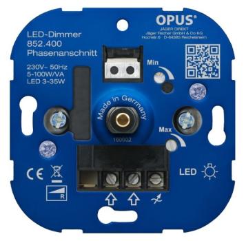 Opus Dreh-Dimmer für LED, Glüh- und HV-Halogenlampen Phasenanschnitt 5 - 100 VA / LED 3 - 35 W  (852.400)