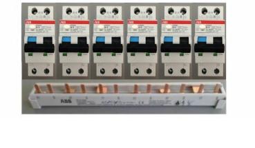 **ABB Set** 6x FI/LS-Schalter 6kA / DS201A-B16/0,03 + 1x PS4/12NA FI/LS Kombischiene