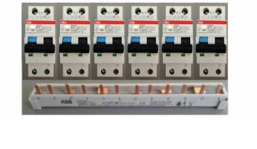 **ABB Set** 6x FI/LS-Schalter 6kA / DS201A-B16/0,03 + 1x PS4/12NA FI/LS Kombischiene