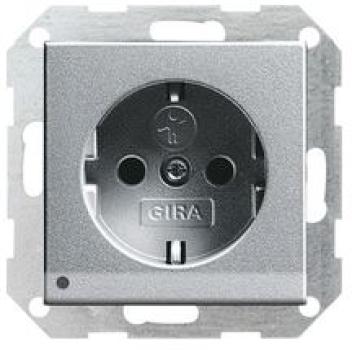 Gira 117026 System 55 Schuko-Steckdose mit LED-Orientierungsleuchte, integriertem erhöhten Berührungsschutz und Symbol Farbe Aluminium lackiert
