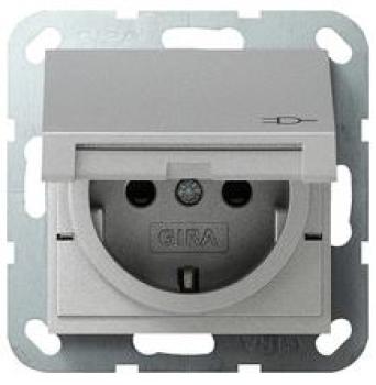 Gira 041426 System 55 Schuko-Steckdose mit Klappdeckel, integriertem erhöhten Berührungsschutz und Symbol Farbe Aluminium lackiert
