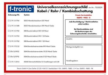 1 Stück F-Tronic Universal-Kennzeichnungsschild - BSKS (7500029)