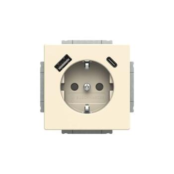 Busch-Jaeger 20 EUCB2USBAC-82 carat Schuko 2xUSB-Steckdose A+ C mit integriertem erhöhten Berührungsschutz elfenbeinweiß