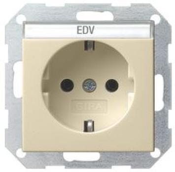 Gira 045701 System 55 Schuko-Steckdose mit Beschriftungsfeld Cremeweiß glänzend