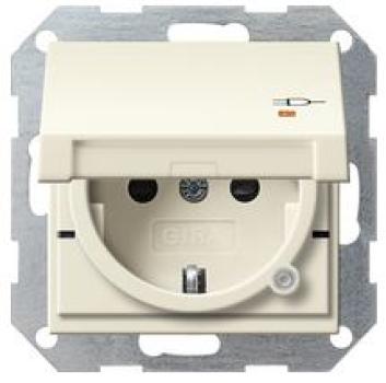 Gira 276301 System 55 Schuko-Steckdose mit Klappdeckel Kontrolllicht integriertem erhöhten Berührungsschutz und Symbol Cremeweiß glänzend