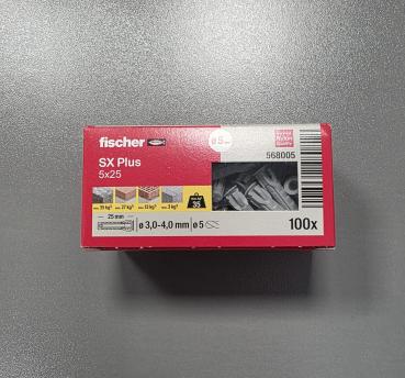 100 STÜCK (VPE) Fischer Spreizdübel SX Plus 5x25 mm Dübellänge (568005)
