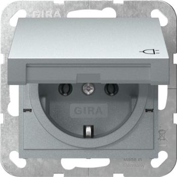 Gira 445426 System 55 Schuko-Steckdose mit Klappdeckel Farbe Aluminium lackiert