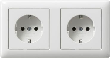 Gira 479303 System 55 Schuko-Steckdosenset 2-fach vorverdrahtet, 16A, 250V, reinweiss glänzend