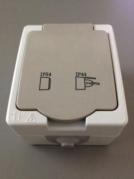 Kanlux TEKNO Aufputzsteckdose in Grau einfach mit erhöhten Berührungsschutz IP44/54 mit Steckklemmen (27137)