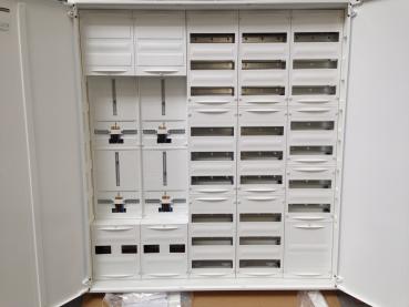 F-tronic Zählerschrank 4x 3.HZ Zählerfeld + 2x Verteilerfeld + 1x Verteilerfeld mit APZ, 5-feldrig, Bauhöhe: 1400mm