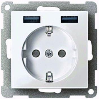 Merten MEG2366-0319 Steckdose mit integriertem erhöhten Berührungsschutz, mit 2x USB, System M, polarweiss glänzend