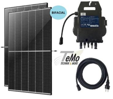 Balkonkraftwerk 910W DC - 600/800W AC, Solarmodule AXITEC, Doppelglas Bifacial/Rahmen schwarz/Front weiss, Solaranlage Steckerfertig WiFi Komplettset Photovoltaik