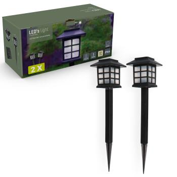 (2er SET) SHADA Solar-Außenleuchte Gartenleuchte mit Sensor und Erdspieß - Kiev 1lm 2700K IP44 schwarz (1000441)