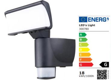 SHADA LED-Außenstrahler Hanoi 18W 1100lm 4000K, mit Bewegungsmelder und automatischer Verfolgung, Farbe schwarz, EEC: G (0300780) ***RESTPOSTEN***